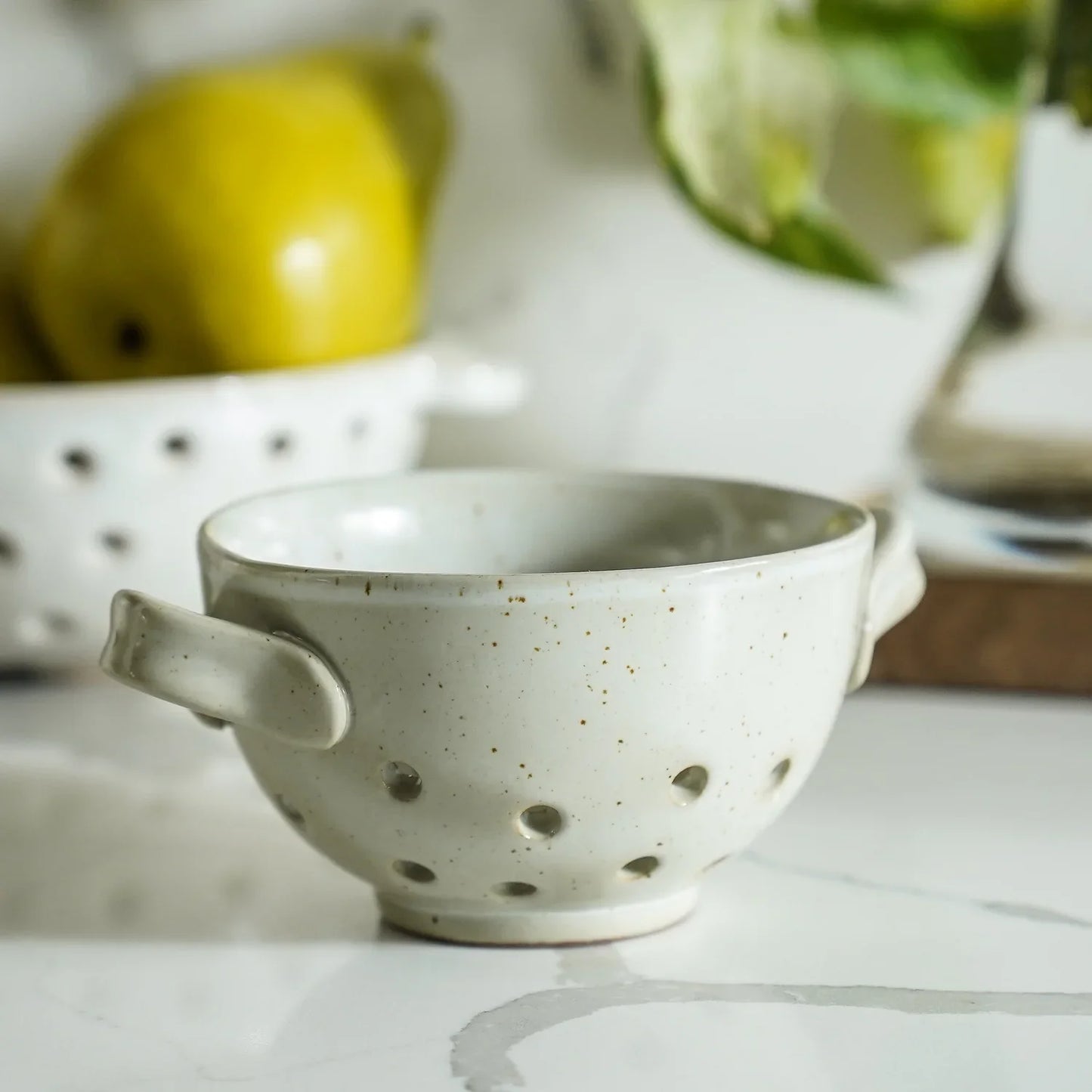 White Reactive Glaze Round Stoneware Berry Bowl