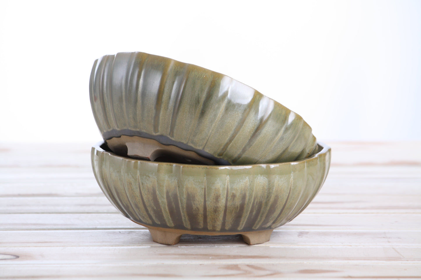 Willow Bonsai Ceramics Lily Bonsai Pot 7 Inch – Sculpted Rounded Ceramic Bonsai & Succulent Planter with Wavy Profile, High‑Fired Frost‑Proof Stoneware, Handmade in USA (Copenhagen)
