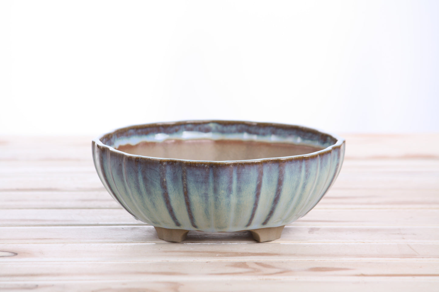 Willow Bonsai Ceramics Lily Bonsai Pot 7 Inch – Sculpted Rounded Ceramic Bonsai & Succulent Planter with Wavy Profile, High‑Fired Frost‑Proof Stoneware, Handmade in USA (Glacier)