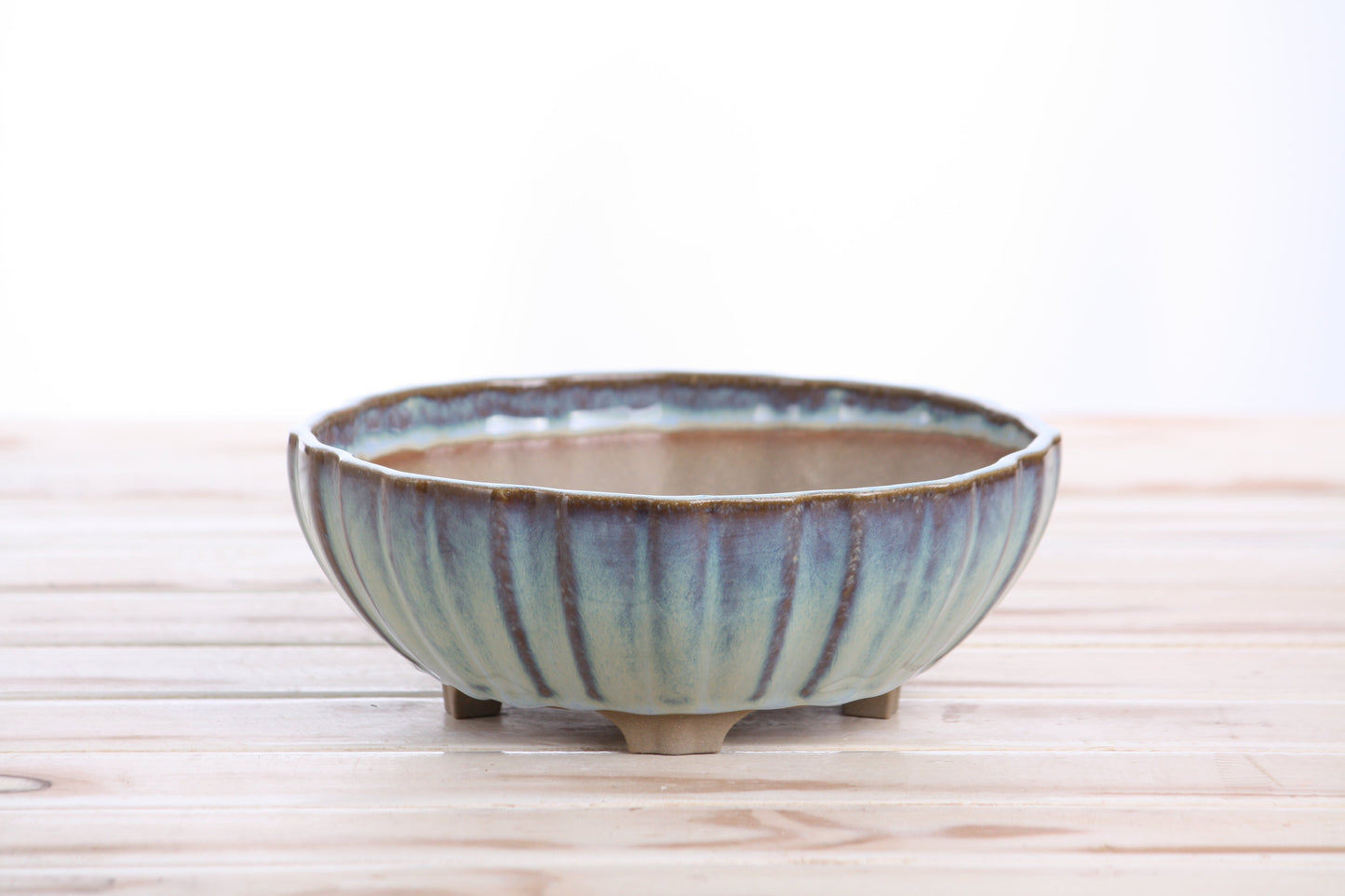 Willow Bonsai Ceramics Lily Bonsai Pot 7 Inch – Sculpted Rounded Ceramic Bonsai & Succulent Planter with Wavy Profile, High‑Fired Frost‑Proof Stoneware, Handmade in USA (Glacier)