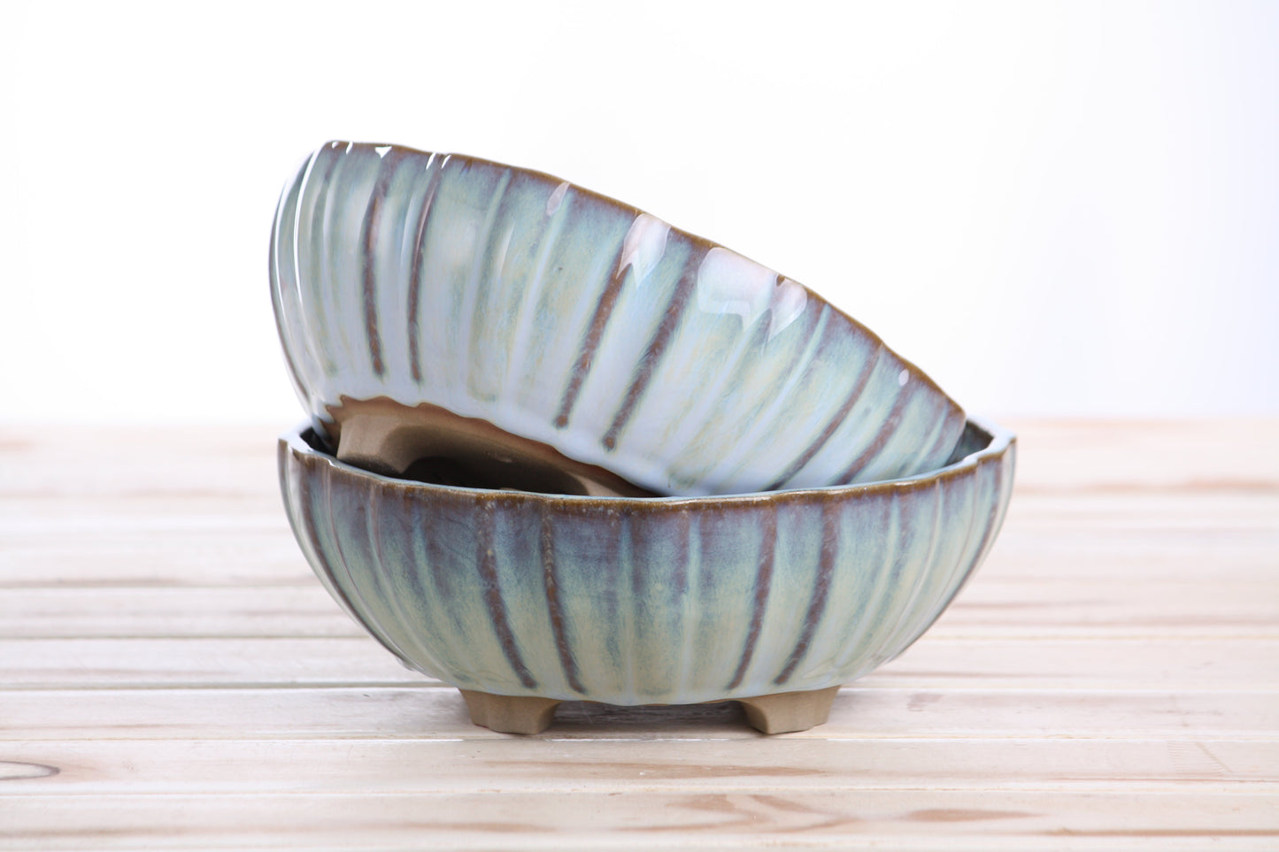 Willow Bonsai Ceramics Lily Bonsai Pot 7 Inch – Sculpted Rounded Ceramic Bonsai & Succulent Planter with Wavy Profile, High‑Fired Frost‑Proof Stoneware, Handmade in USA (Glacier)
