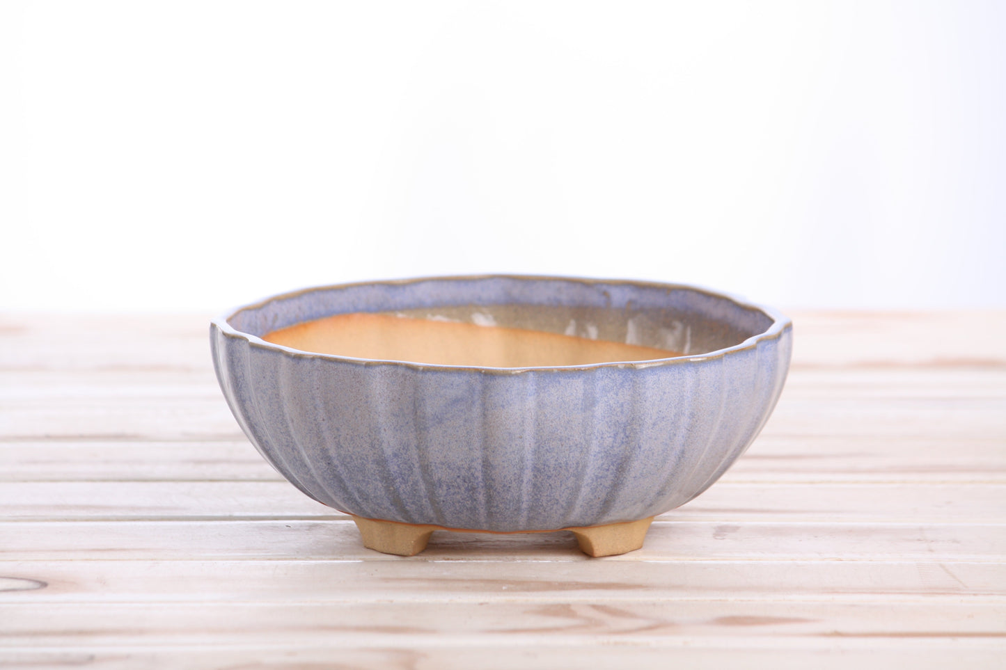 Willow Bonsai Ceramics Lily Bonsai Pot 7 Inch – Sculpted Rounded Ceramic Bonsai & Succulent Planter with Wavy Profile, High‑Fired Frost‑Proof Stoneware, Handmade in USA (Denim)