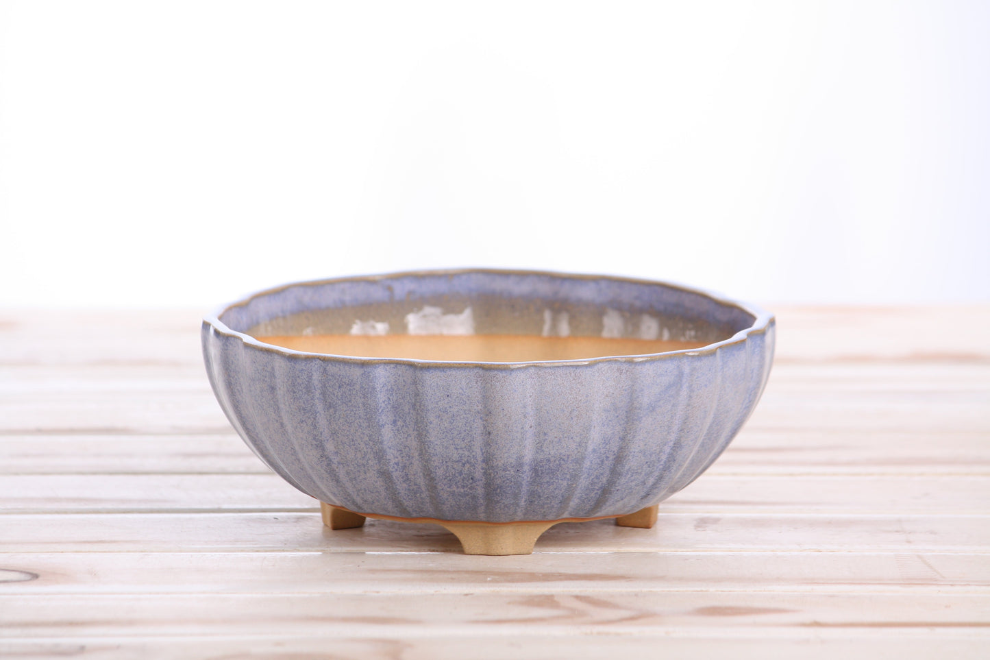 Willow Bonsai Ceramics Lily Bonsai Pot 7 Inch – Sculpted Rounded Ceramic Bonsai & Succulent Planter with Wavy Profile, High‑Fired Frost‑Proof Stoneware, Handmade in USA (Denim)