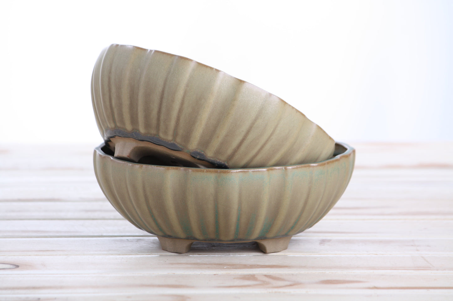 Willow Bonsai Ceramics Lily Bonsai Pot 7 Inch – Sculpted Rounded Ceramic Bonsai & Succulent Planter with Wavy Profile, High‑Fired Frost‑Proof Stoneware, Handmade in USA (Speckled Moss)