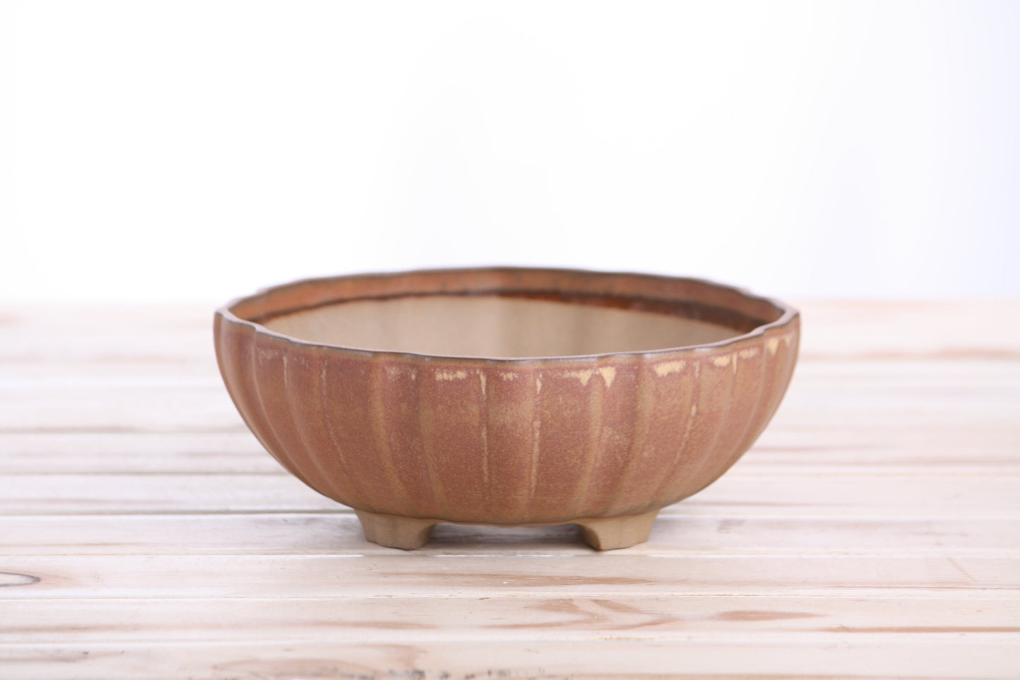 Willow Bonsai Ceramics Lily Bonsai Pot 7 Inch – Sculpted Rounded Ceramic Bonsai & Succulent Planter with Wavy Profile, High‑Fired Frost‑Proof Stoneware, Handmade in USA (Deep Stone)