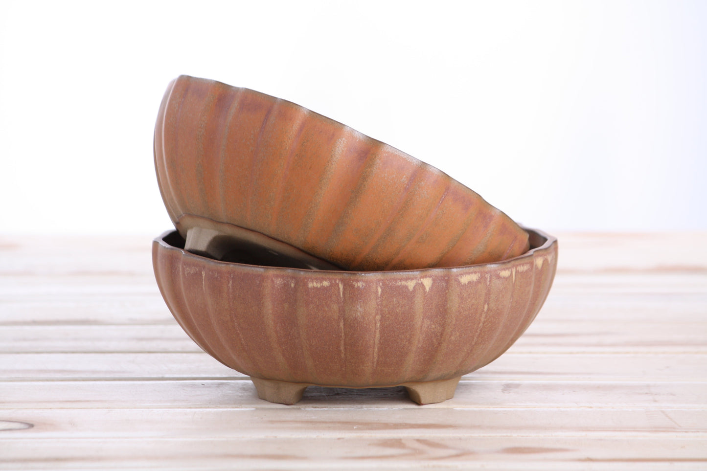 Willow Bonsai Ceramics Lily Bonsai Pot 7 Inch – Sculpted Rounded Ceramic Bonsai & Succulent Planter with Wavy Profile, High‑Fired Frost‑Proof Stoneware, Handmade in USA (Deep Stone)