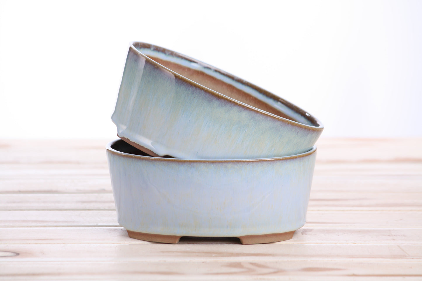 Willow Bonsai Ceramics Oval A Bonsai Pot 6 Inch – Straight‑Sided Oval Ceramic Bonsai & Succulent Planter, High‑Fired Frost‑Proof Stoneware with Drainage & Wiring Holes, Handmade in USA (Glacier)