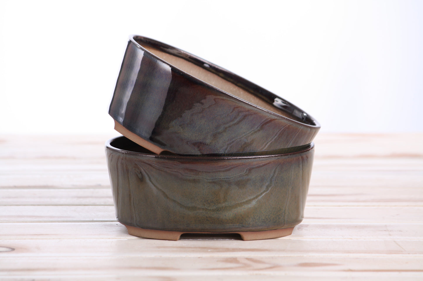 Willow Bonsai Ceramics Oval A Bonsai Pot 6 Inch – Straight‑Sided Oval Ceramic Bonsai & Succulent Planter, High‑Fired Frost‑Proof Stoneware with Drainage & Wiring Holes, Handmade in USA (Dark Honey)