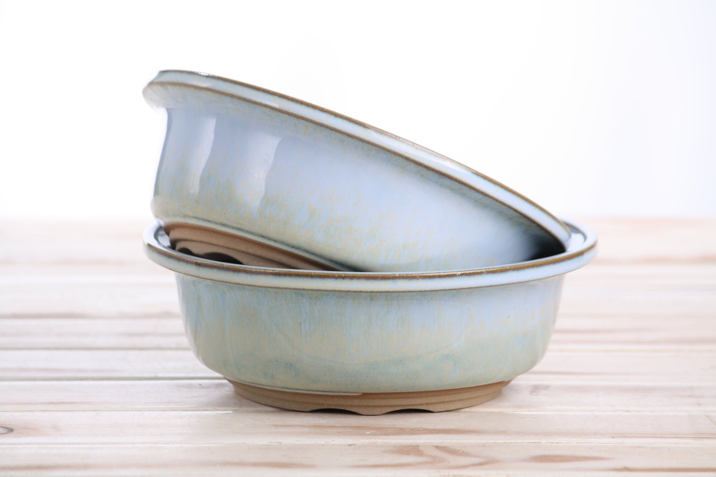 Willow Bonsai Ceramics Round Bonsai Pot 7 Inch – Round Ceramic Bonsai & Succulent Planter with Accentuated Rim and Sculpted Foot Ring, High‑Fired Frost‑Proof Stoneware, Handmade in USA (Glacier)