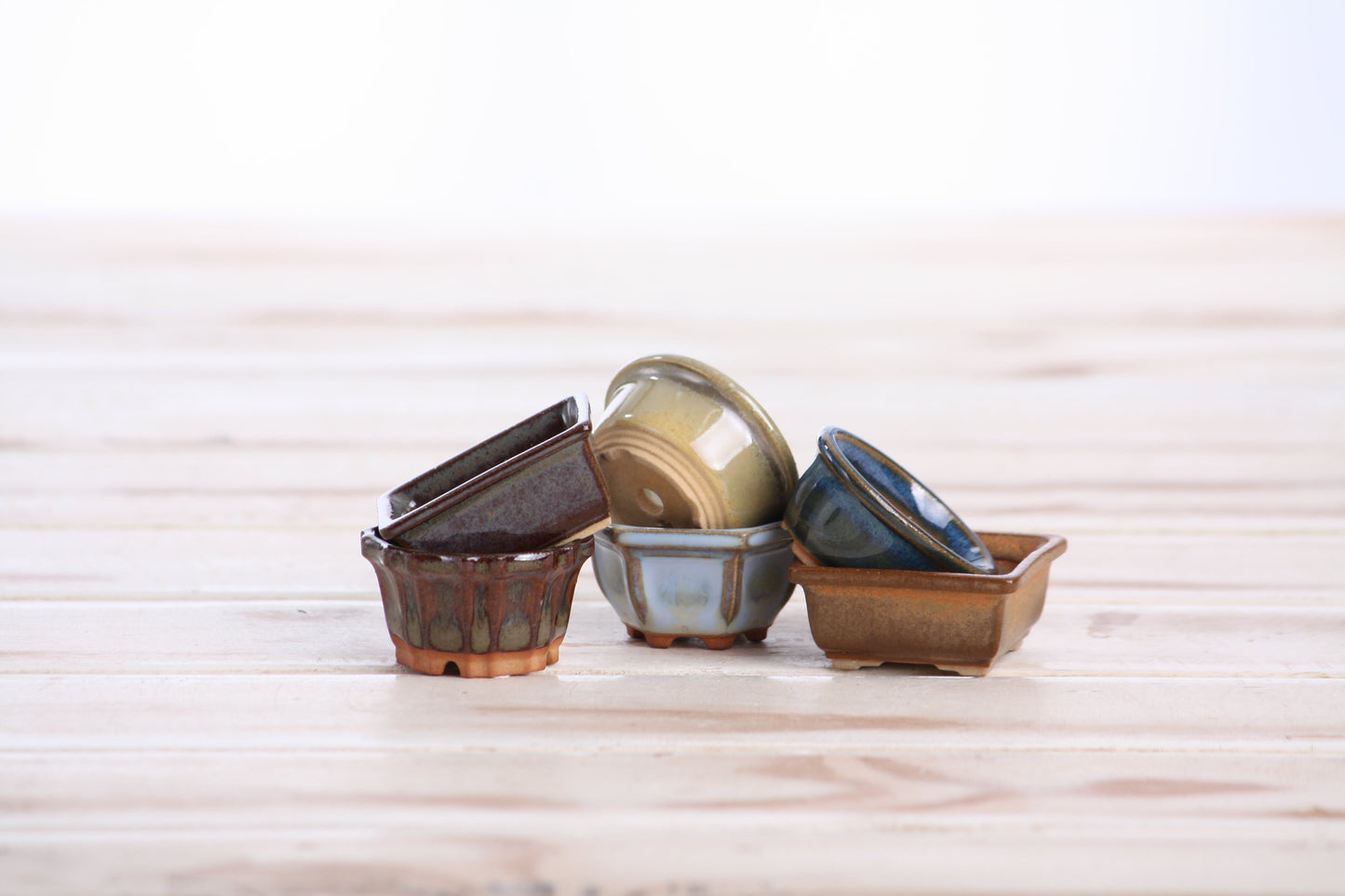 Willow Bonsai Ceramics 1.5 Inch Shito Bonsai Pot Set of 6 – Mini Handmade Ceramic Bonsai & Succulent Pots, High‑Fired Stoneware with Drainage, Made in USA (Set A)