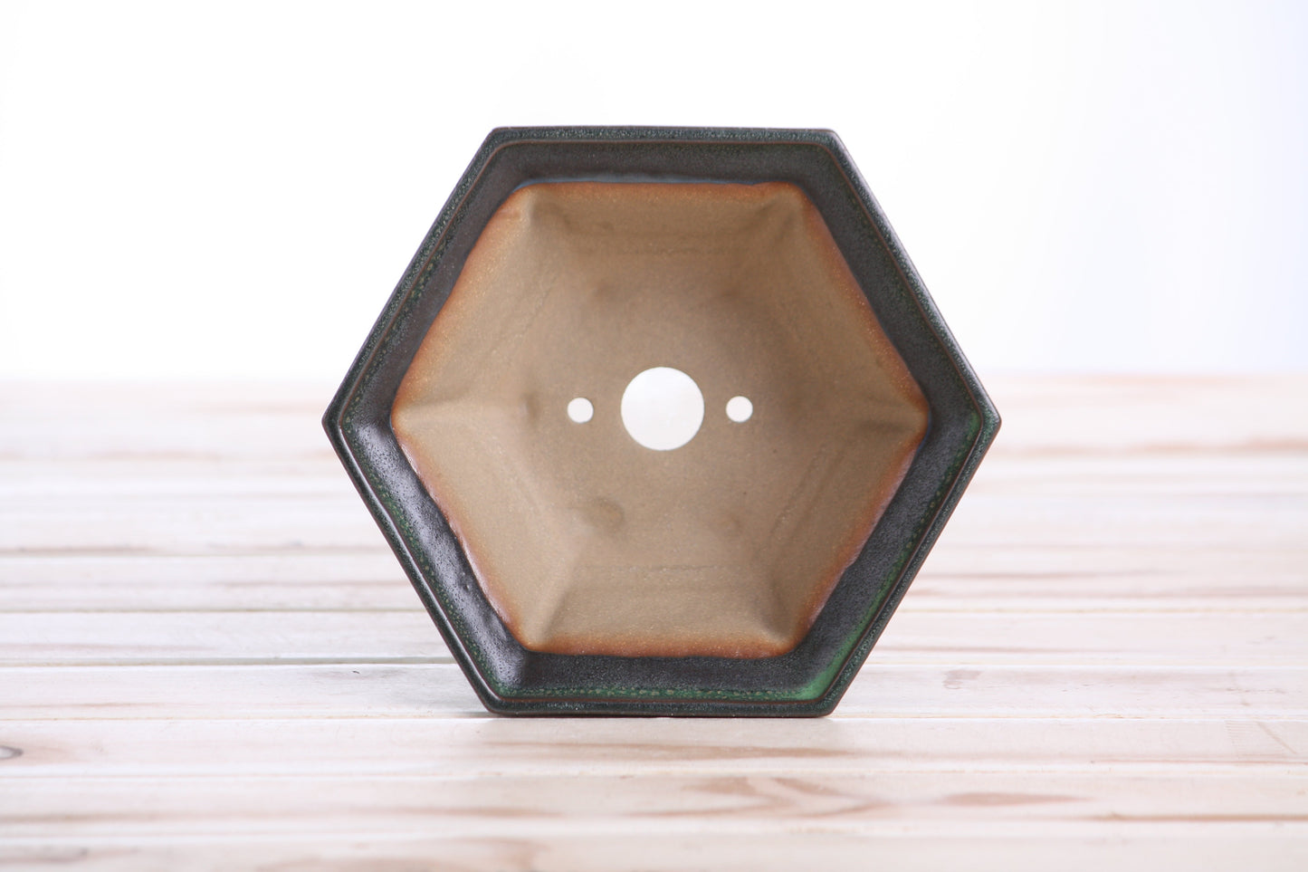 Willow Bonsai Ceramics Hexagonal Windowed Bonsai Pot 5 Inch – Semi‑Cascade Planter, High‑Fired Frost‑Proof Stoneware with Drainage & Wiring Holes, Handmade in USA (Avocado)