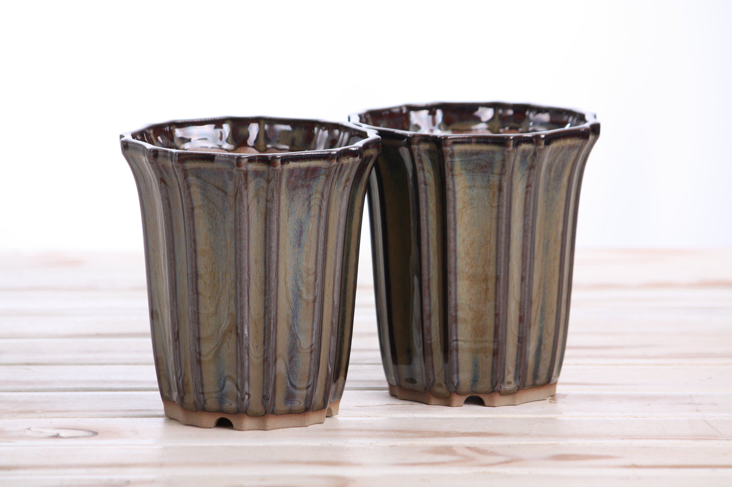 Willow Bonsai Ceramics Flower Design Cascade Bonsai Pot 4.5 Inch – Elegant Tall Ceramic Bonsai & Succulent Planter, High‑Fired Frost‑Proof Stoneware with Drainage & Wiring Holes, Handmade in USA (Dark Honey)