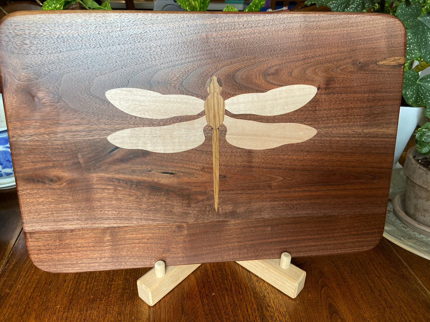 Walnut Charcuterie Board with Dragonfly Inlay - Handcrafted Woodwork
