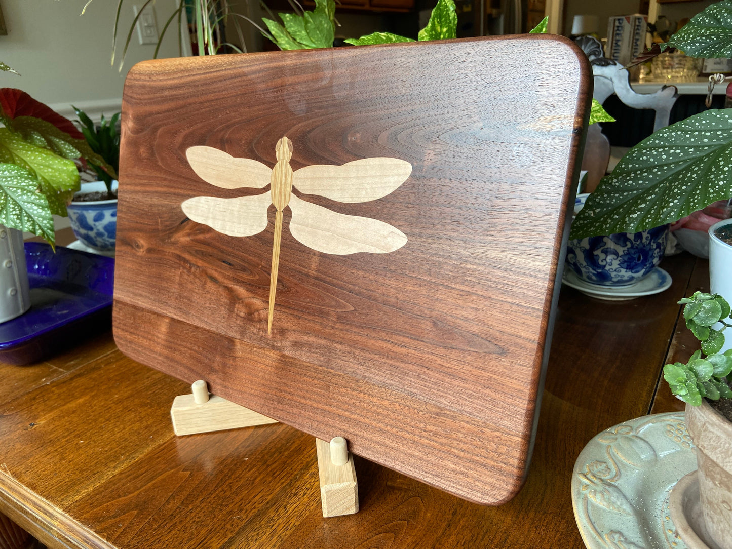 Walnut Charcuterie Board with Dragonfly Inlay - Handcrafted Woodwork