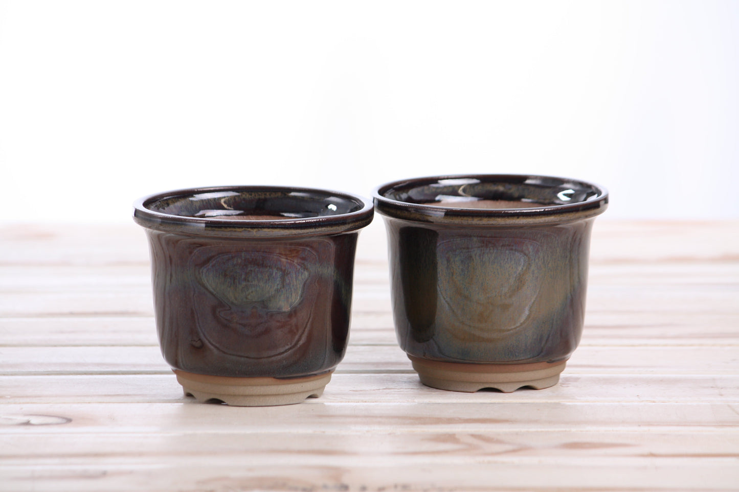 Willow Bonsai Ceramics Flute Bonsai Pot 4 Inch – Round Semi‑Cascade Ceramic Bonsai & Succulent Planter with Fluted Profile and Banded Base, High‑Fired Frost‑Proof Stoneware, Handmade in USA (Dark Honey)