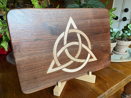 Walnut Charcuterie Board - Celtic Knot (triquetra) Maple Inlay.
