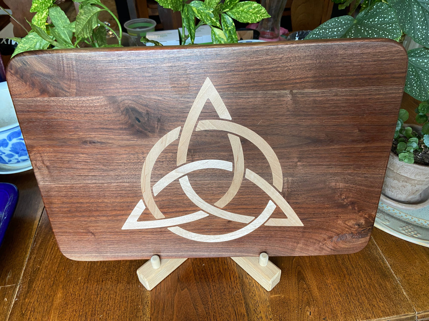 Walnut Charcuterie Board - Celtic Knot (triquetra) Maple Inlay.