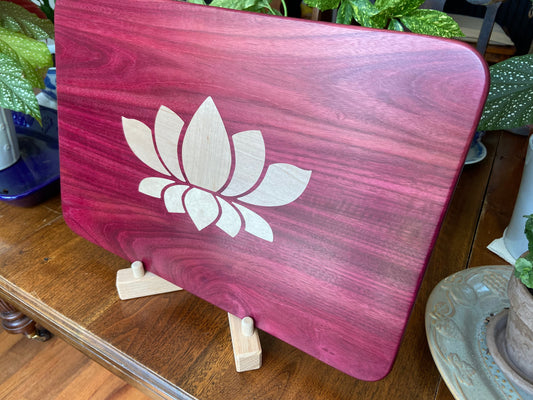 Purple Heart Charcuterie Board - Handcrafted Lotus Flower Inlay.