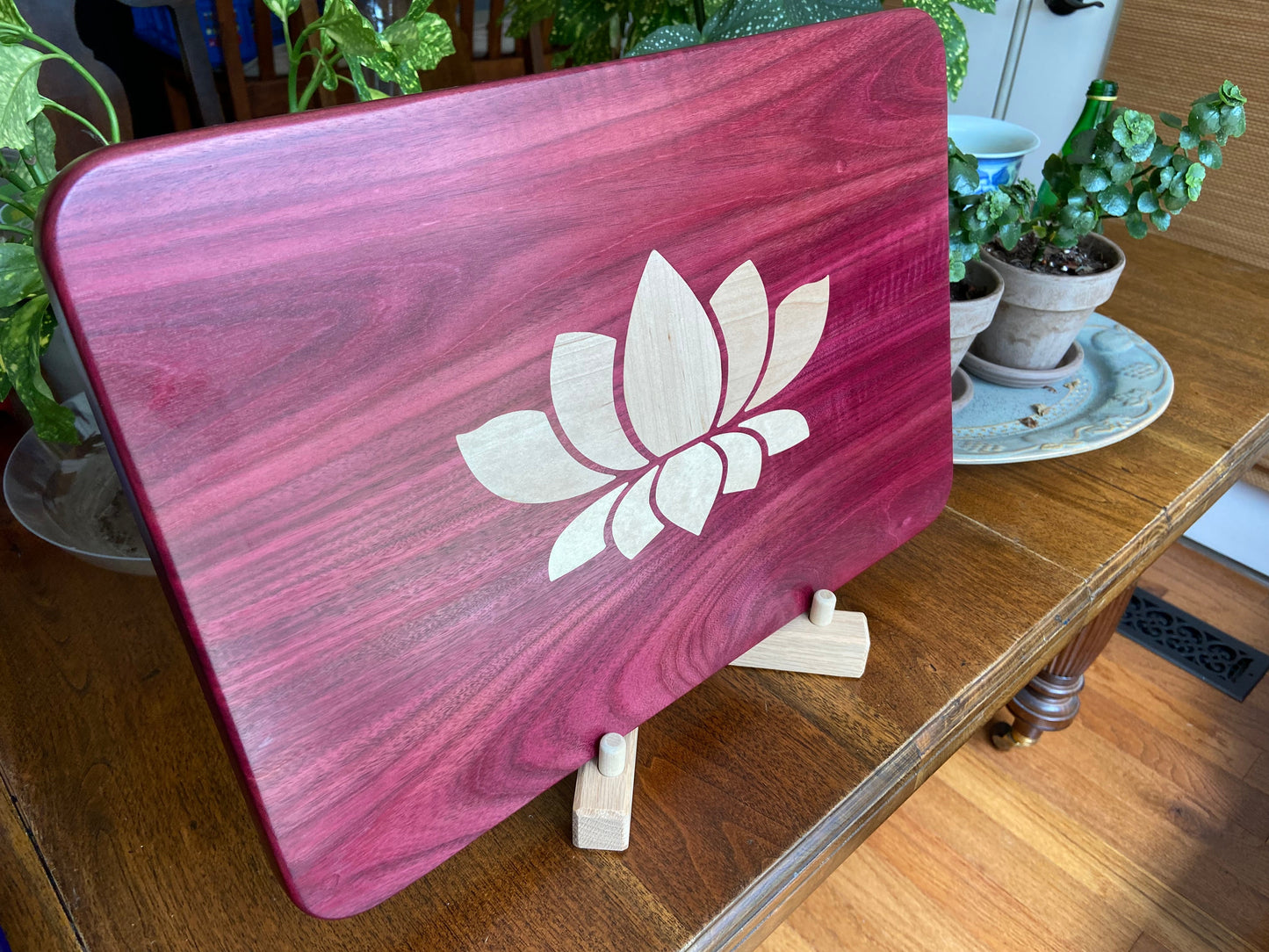 Purple Heart Charcuterie Board - Handcrafted Lotus Flower Inlay.