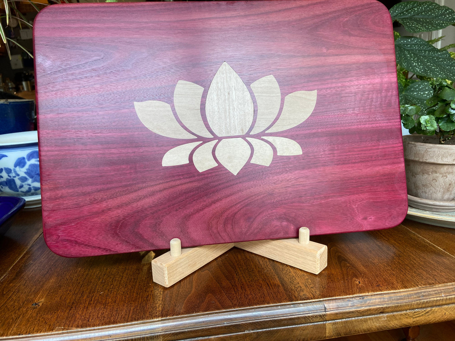 Purple Heart Charcuterie Board - Handcrafted Lotus Flower Inlay.