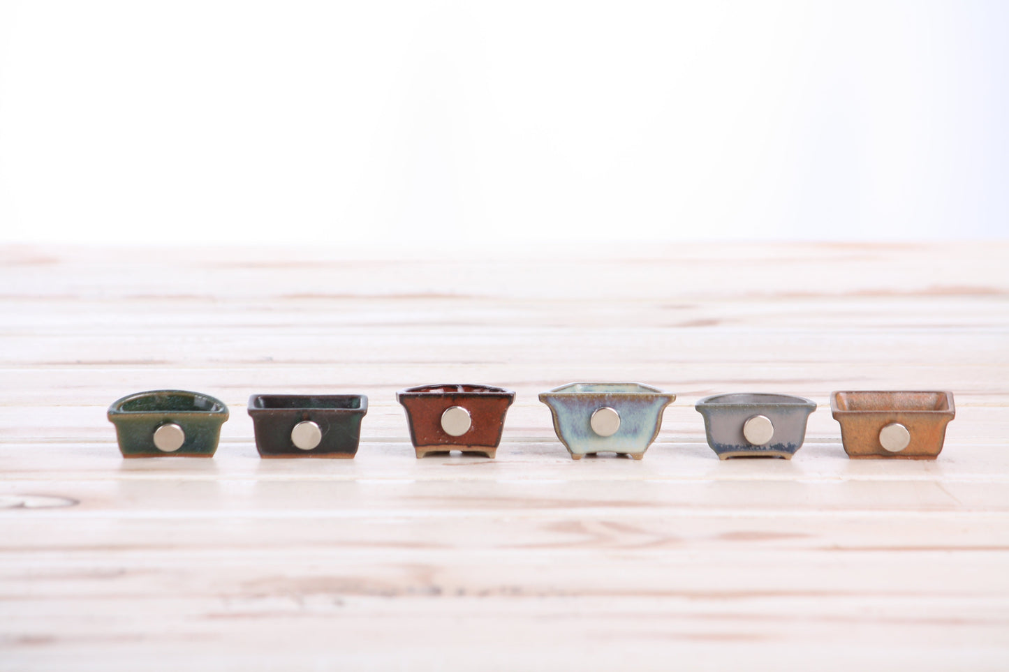 Willow Bonsai Ceramics 1.5 Inch Shito Magnet Set of 6 – Mini Handmade Ceramic Bonsai Pot Magnets, Reactive Glaze Finish, Unique Decorative Pots, Made in USA
