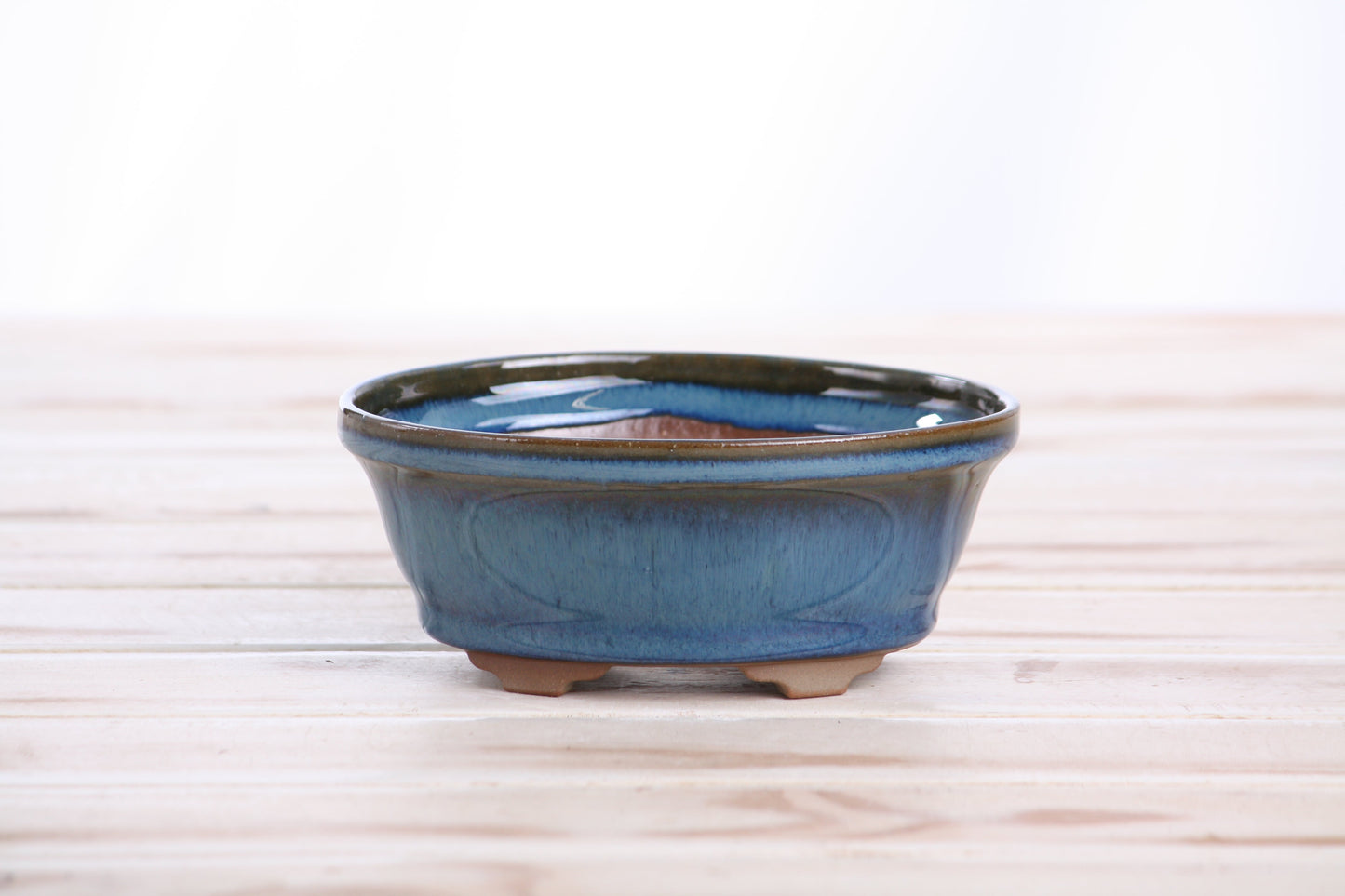 Willow Bonsai Ceramics Oval B Bonsai Pot 5 Inch – Tapered Oval Ceramic Bonsai & Succulent Planter with Accentuated Rim, High‑Fired Frost‑Proof Stoneware, Handmade in USA (Peacock)