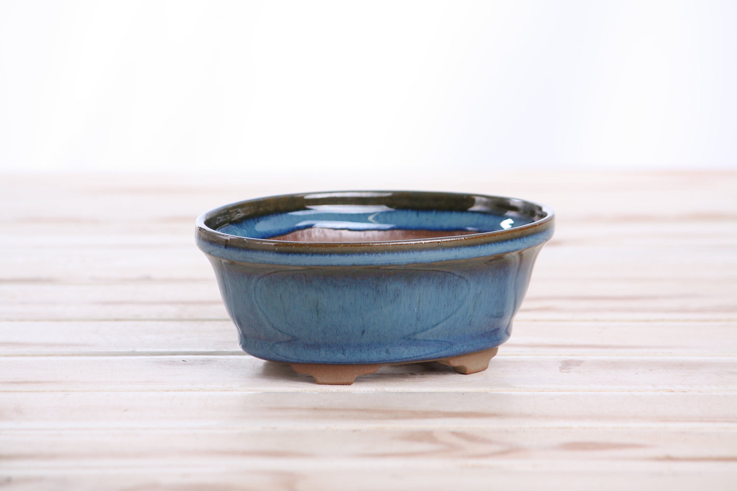 Willow Bonsai Ceramics Oval B Bonsai Pot 5 Inch – Tapered Oval Ceramic Bonsai & Succulent Planter with Accentuated Rim, High‑Fired Frost‑Proof Stoneware, Handmade in USA (Peacock)