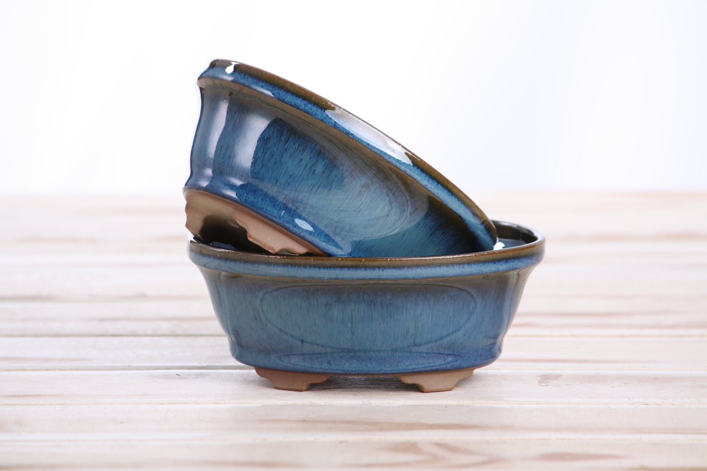 Willow Bonsai Ceramics Oval B Bonsai Pot 5 Inch – Tapered Oval Ceramic Bonsai & Succulent Planter with Accentuated Rim, High‑Fired Frost‑Proof Stoneware, Handmade in USA (Peacock)