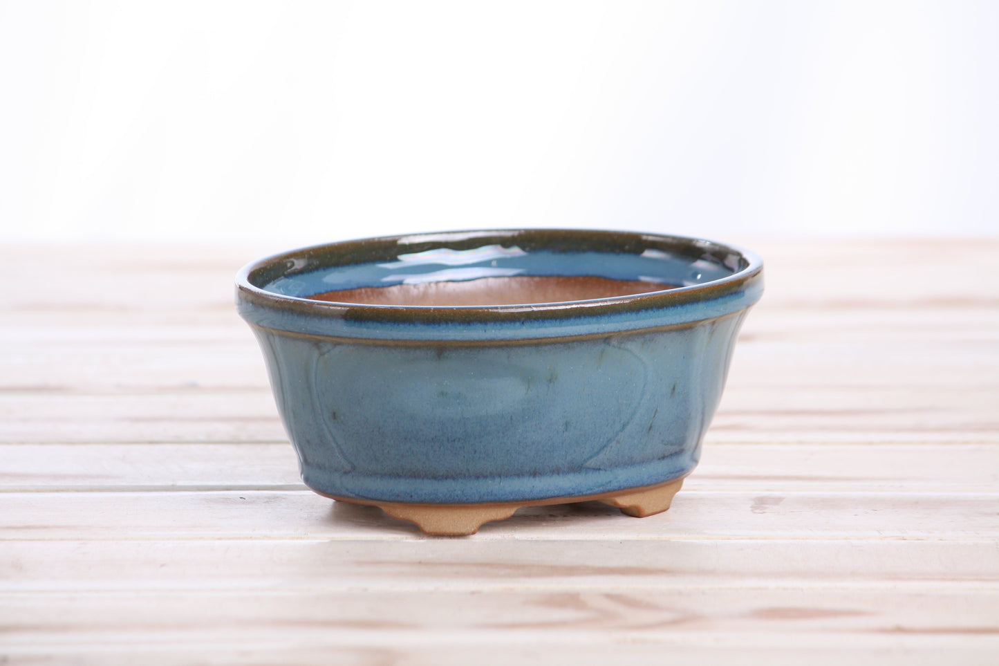 Willow Bonsai Ceramics Oval B Bonsai Pot 5.5 Inch – Tapered Oval Ceramic Bonsai & Succulent Planter with Accentuated Rim, High‑Fired Frost‑Proof Stoneware, Handmade in USA (Peacock)