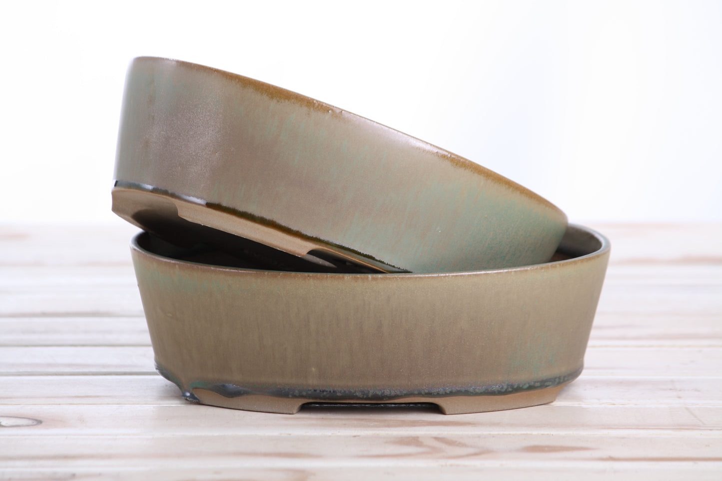 Willow Bonsai Ceramics Oval A Bonsai Pot 8 Inch – Straight‑Sided Oval Ceramic Bonsai & Succulent Planter, High‑Fired Frost‑Proof Stoneware with Drainage & Wiring Holes, Handmade in USA (Speckled Moss)