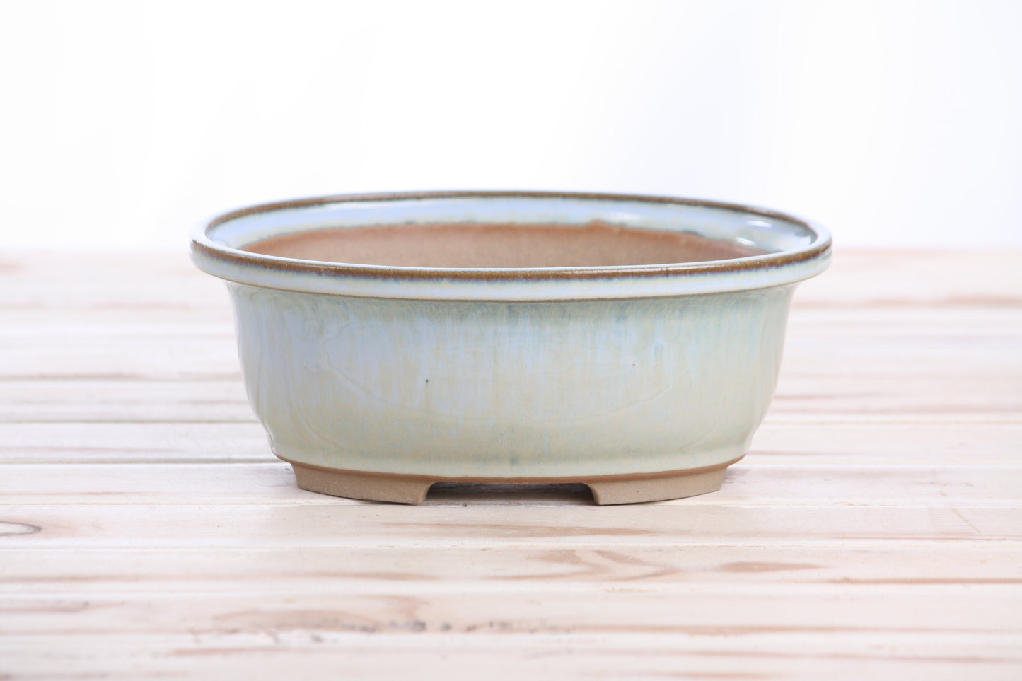 Willow Bonsai Ceramics Fat Bonsai Pot 7.5 Inch – Bold Oval Ceramic Bonsai & Succulent Planter with Accentuated Rim, High‑Fired Frost‑Proof Stoneware, Handmade in USA (Glacier)