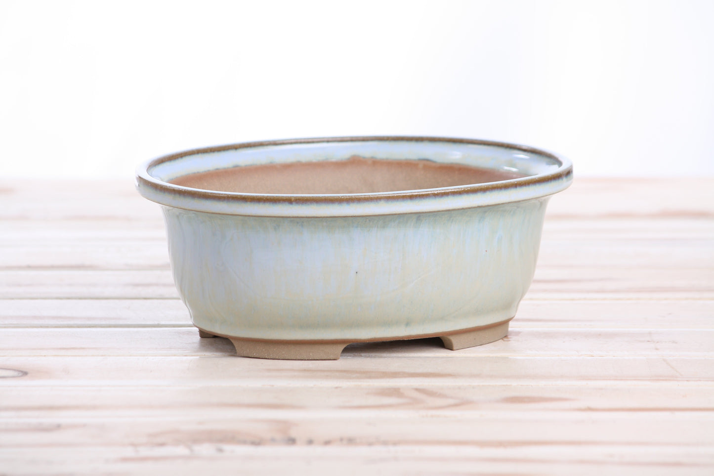 Willow Bonsai Ceramics Fat Bonsai Pot 7.5 Inch – Bold Oval Ceramic Bonsai & Succulent Planter with Accentuated Rim, High‑Fired Frost‑Proof Stoneware, Handmade in USA (Glacier)