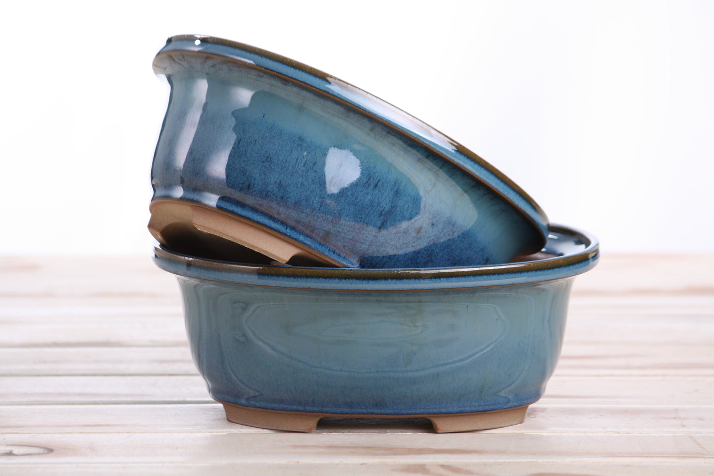 Willow Bonsai Ceramics Fat Bonsai Pot 7.5 Inch – Bold Oval Ceramic Bonsai & Succulent Planter with Accentuated Rim, High‑Fired Frost‑Proof Stoneware, Handmade in USA (Peacock 2025)