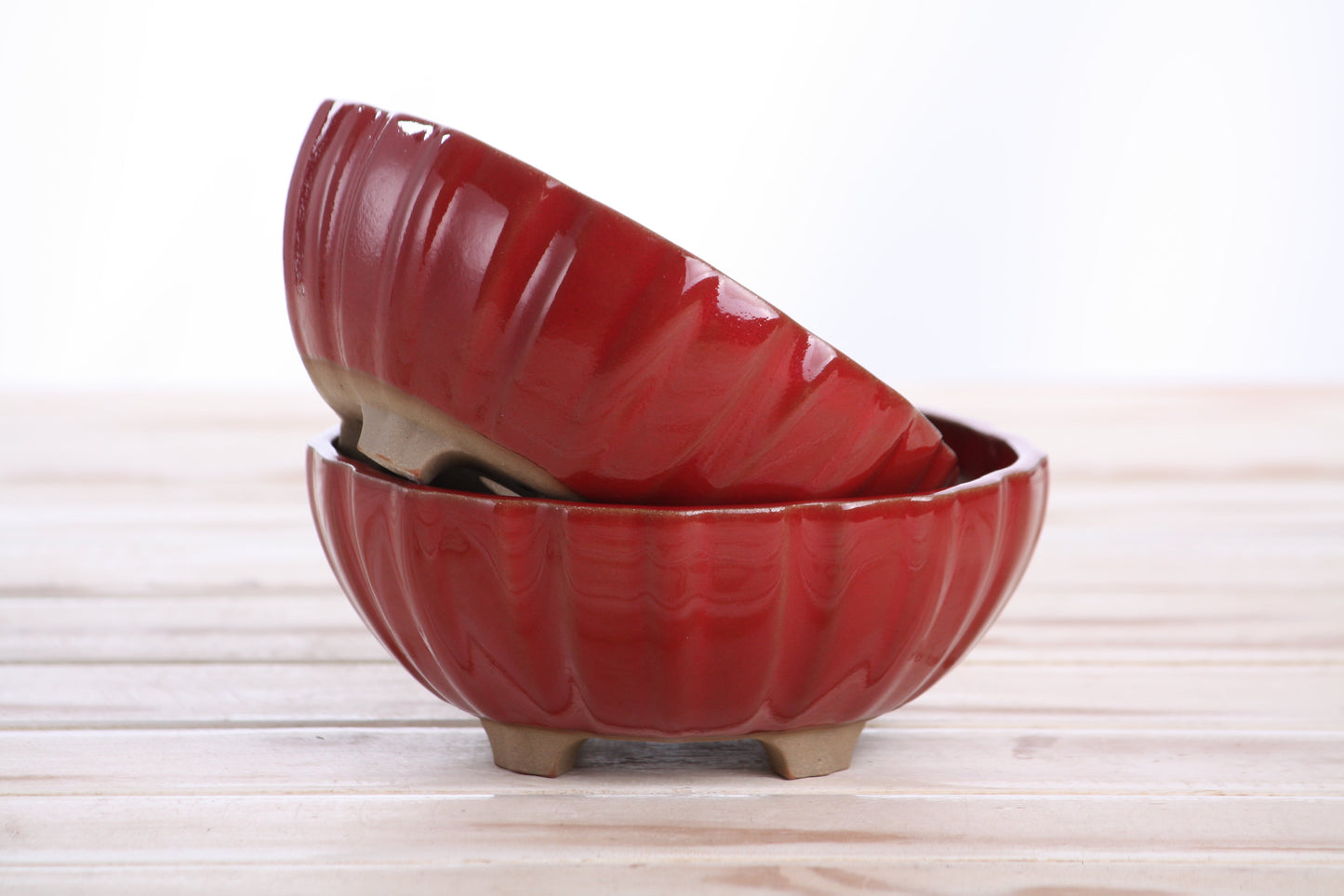 Willow Bonsai Ceramics Lily Bonsai Pot 5.5 Inch – Sculpted Rounded Ceramic Bonsai & Succulent Planter with Wavy Profile, High‑Fired Frost‑Proof Stoneware, Handmade in USA (Red)