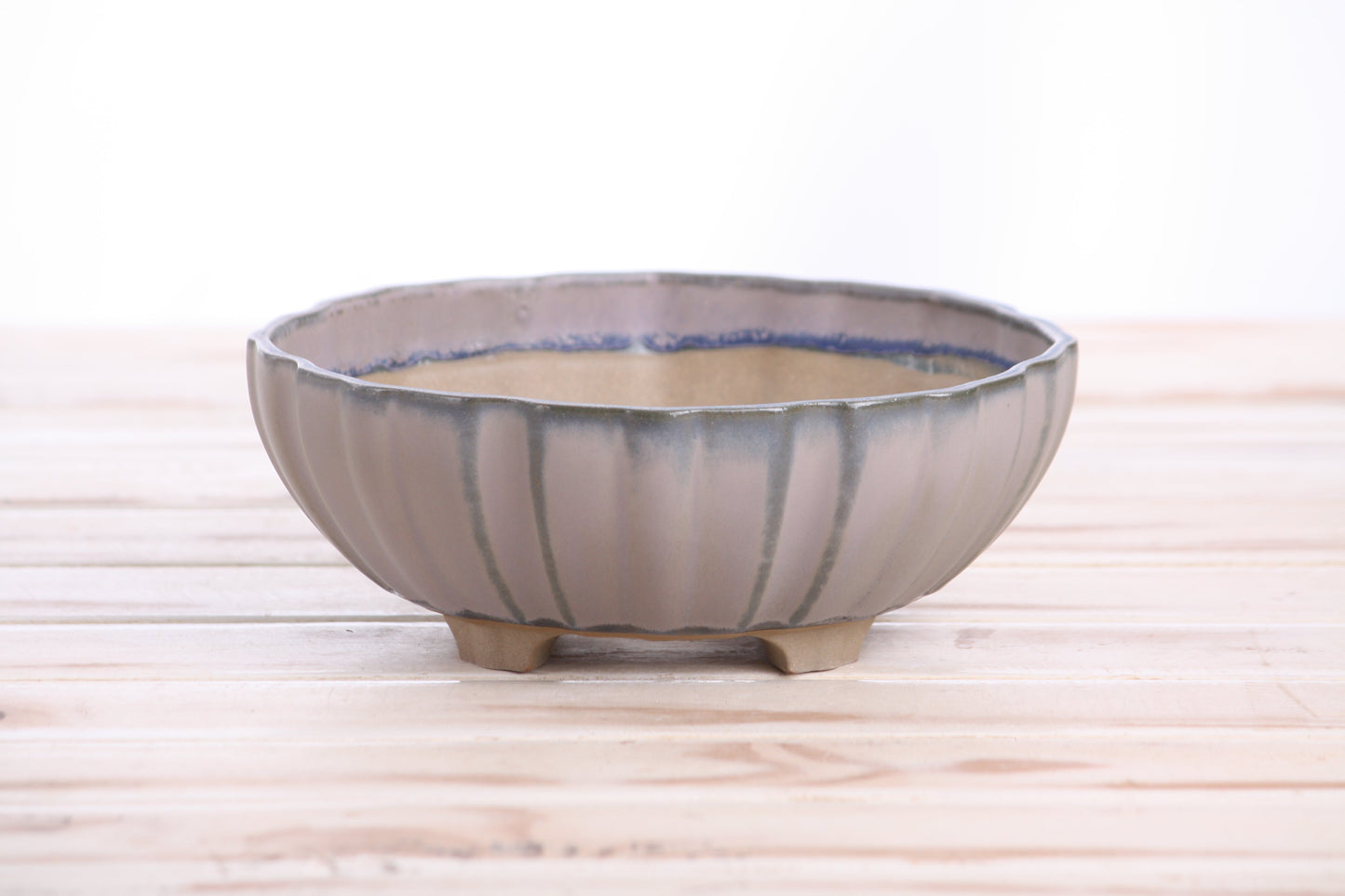 Willow Bonsai Ceramics Lily Bonsai Pot 7 Inch – Sculpted Rounded Ceramic Bonsai & Succulent Planter with Wavy Profile, High‑Fired Frost‑Proof Stoneware, Handmade in USA (Ocean)