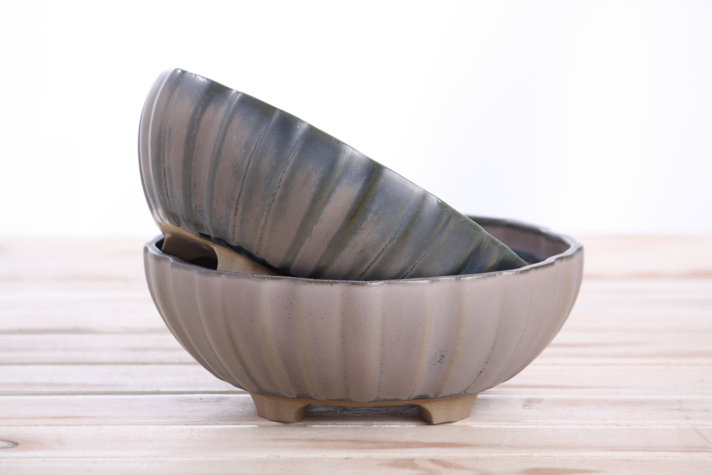 Willow Bonsai Ceramics Lily Bonsai Pot 7 Inch – Sculpted Rounded Ceramic Bonsai & Succulent Planter with Wavy Profile, High‑Fired Frost‑Proof Stoneware, Handmade in USA (Ocean)