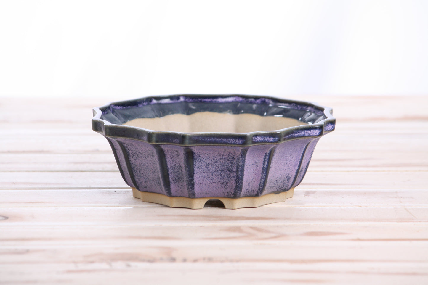 Willow Bonsai Ceramics Flower Design Bonsai Pot 6.5 Inch – Elegant Ceramic Bonsai & Succulent Planter, High‑Fired Frost‑Proof Stoneware with Drainage & Wiring Holes, Handmade in USA (Purple)
