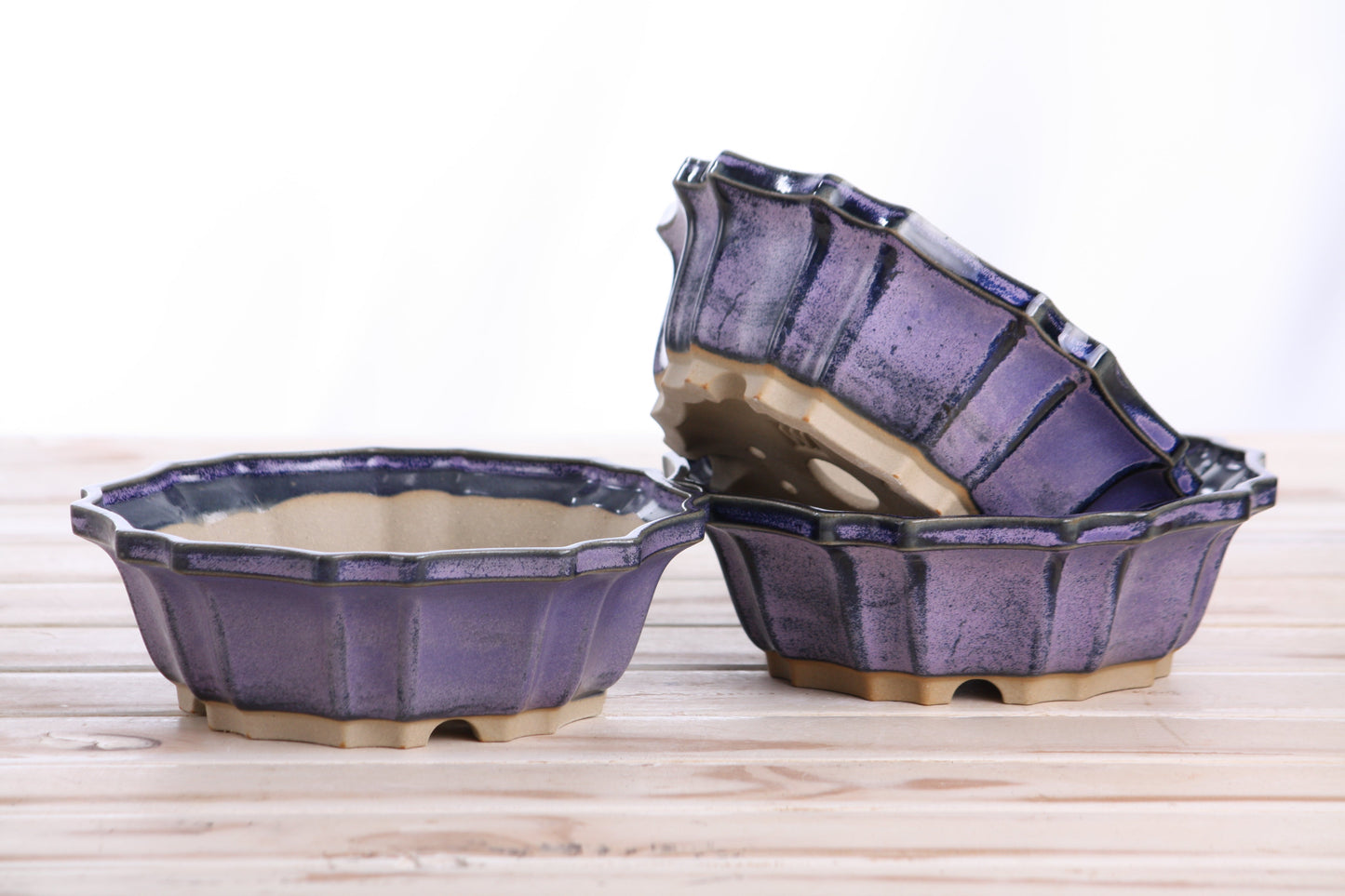 Willow Bonsai Ceramics Flower Design Bonsai Pot 6.5 Inch – Elegant Ceramic Bonsai & Succulent Planter, High‑Fired Frost‑Proof Stoneware with Drainage & Wiring Holes, Handmade in USA (Purple)
