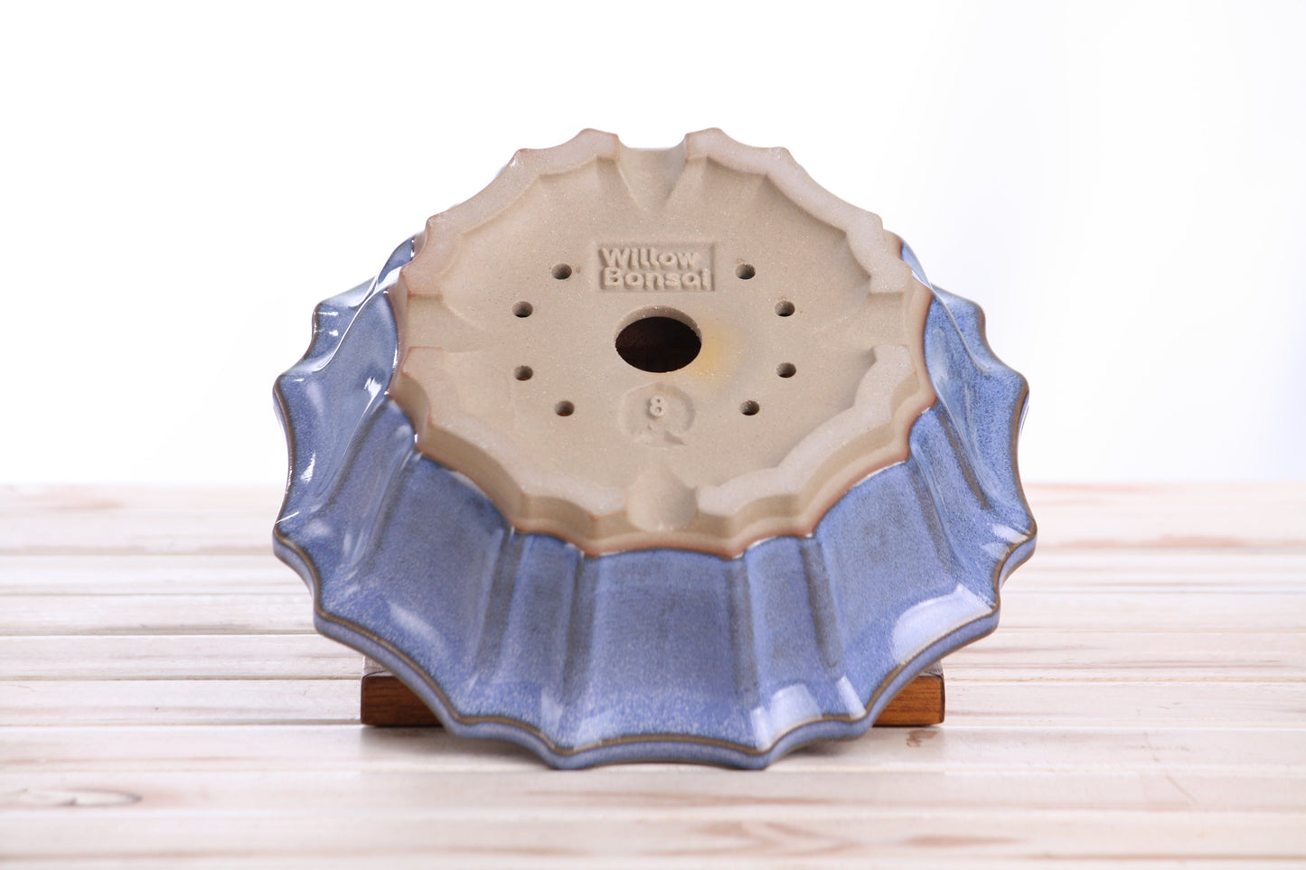 Willow Bonsai Ceramics Flower Design Bonsai Pot 8 Inch – Elegant Ceramic Bonsai & Succulent Planter, High‑Fired Frost‑Proof Stoneware with Drainage & Wiring Holes, Handmade in USA (Denim)