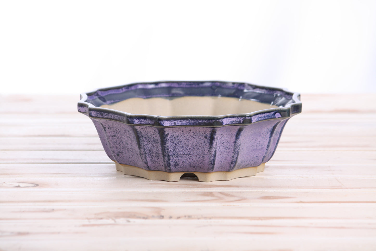 Willow Bonsai Ceramics Flower Design Bonsai Pot 8 Inch – Elegant Ceramic Bonsai & Succulent Planter, High‑Fired Frost‑Proof Stoneware with Drainage & Wiring Holes, Handmade in USA (Purple)