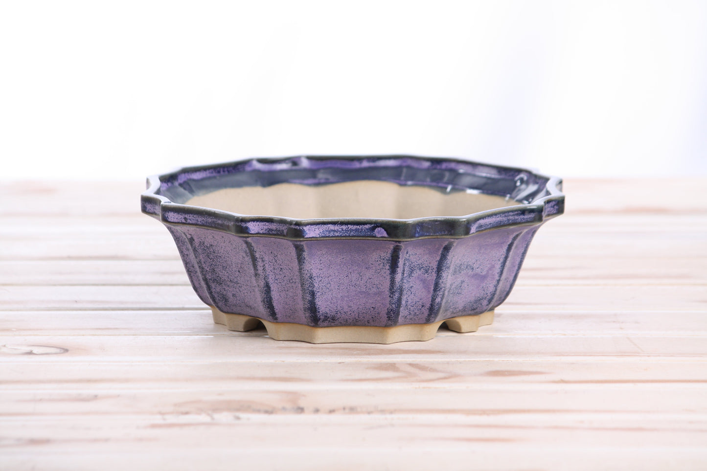 Willow Bonsai Ceramics Flower Design Bonsai Pot 8 Inch – Elegant Ceramic Bonsai & Succulent Planter, High‑Fired Frost‑Proof Stoneware with Drainage & Wiring Holes, Handmade in USA (Purple)