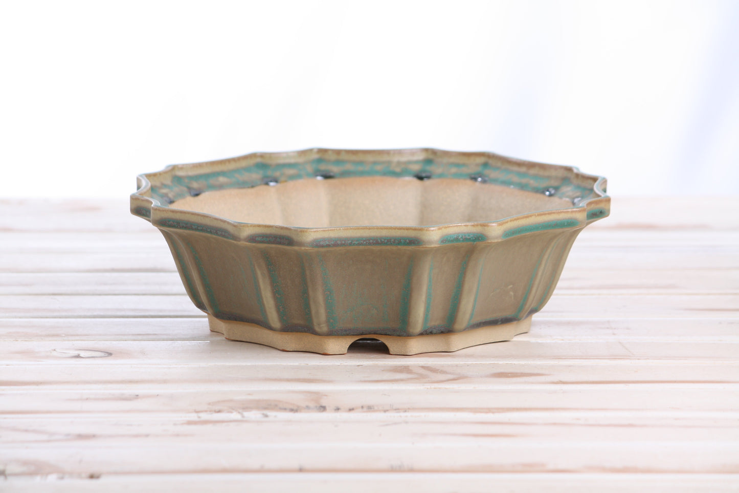 Willow Bonsai Ceramics Flower Design Bonsai Pot 10 Inch – Elegant Ceramic Bonsai & Succulent Planter, High‑Fired Frost‑Proof Stoneware with Drainage & Wiring Holes, Handmade in USA (Speckled Moss)