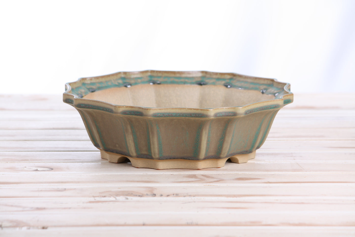 Willow Bonsai Ceramics Flower Design Bonsai Pot 10 Inch – Elegant Ceramic Bonsai & Succulent Planter, High‑Fired Frost‑Proof Stoneware with Drainage & Wiring Holes, Handmade in USA (Speckled Moss)
