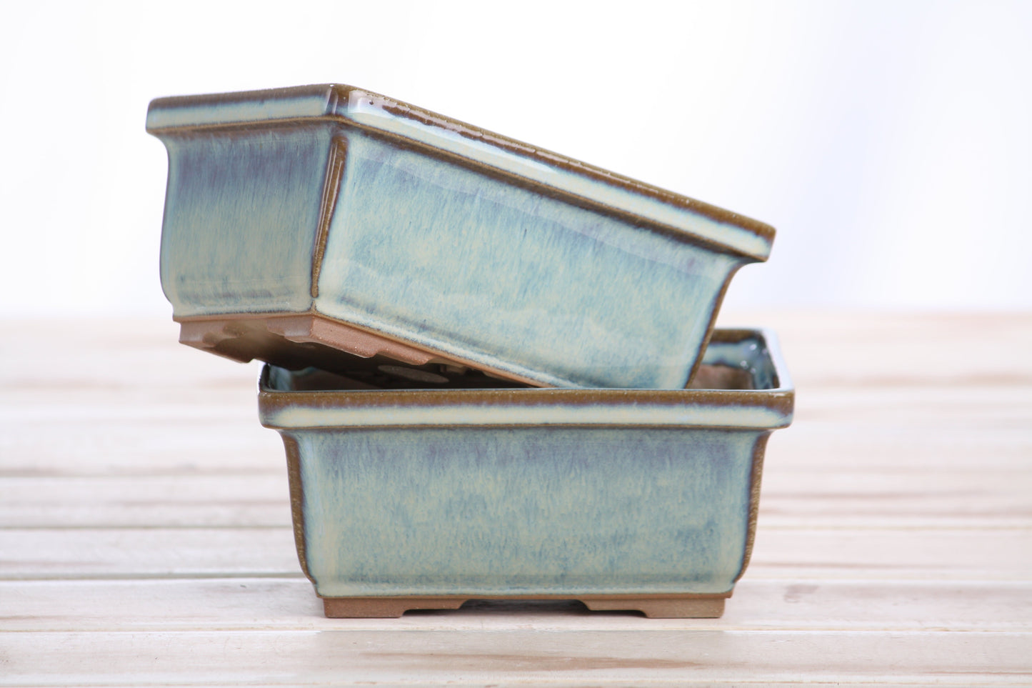 Willow Bonsai Ceramics Rectangle Deep Bonsai Pot 5 Inch – Higher‑Profile Rectangular Ceramic Bonsai & Succulent Planter with Accentuated Rim, High‑Fired Frost‑Proof Stoneware, Handmade in USA (Glacier)