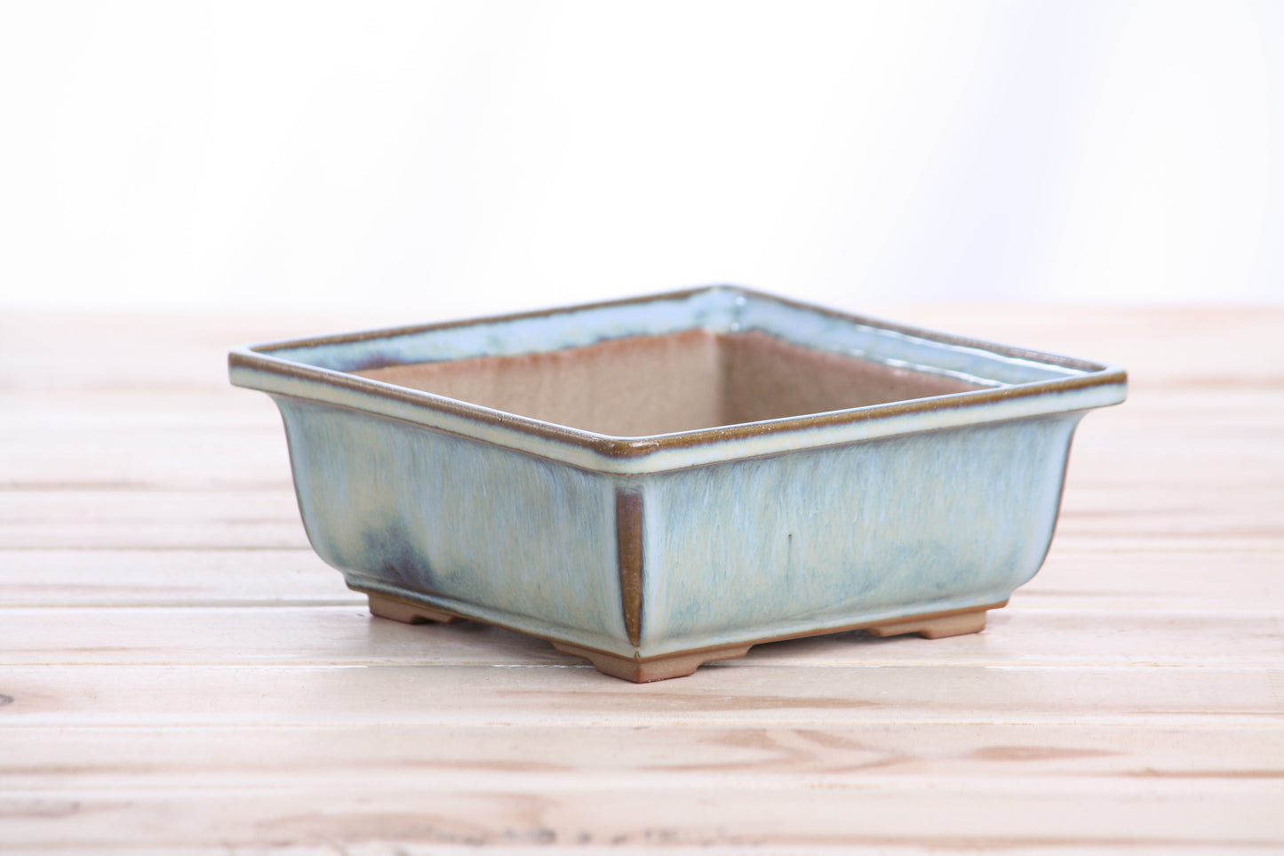 Willow Bonsai Ceramics Square Bonsai Pot 5.5 Inch – Low‑Profile Square Ceramic Bonsai & Succulent Planter with Accentuated Rim, High‑Fired Frost‑Proof Stoneware, Handmade in USA (Glacier)