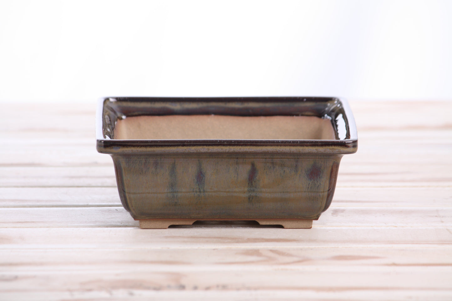 Willow Bonsai Ceramics Square Bonsai Pot 6 Inch – Low‑Profile Square Ceramic Bonsai & Succulent Planter with Accentuated Rim, High‑Fired Frost‑Proof Stoneware, Handmade in USA (Dark Honey)
