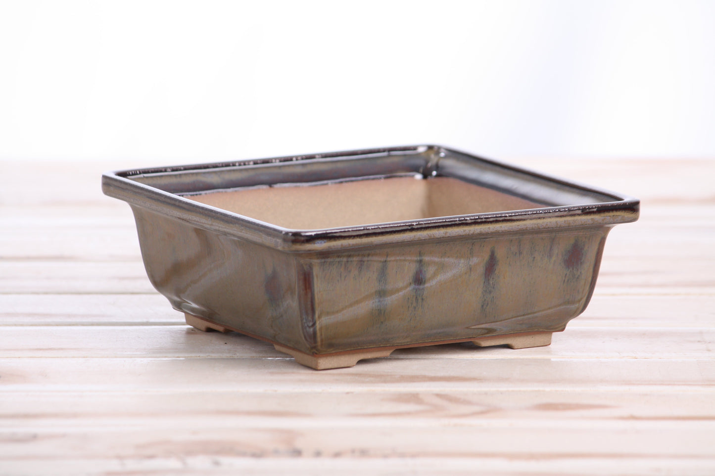 Willow Bonsai Ceramics Square Bonsai Pot 6 Inch – Low‑Profile Square Ceramic Bonsai & Succulent Planter with Accentuated Rim, High‑Fired Frost‑Proof Stoneware, Handmade in USA (Dark Honey)