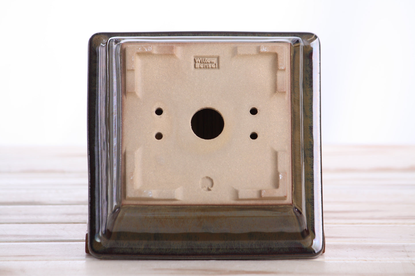 Willow Bonsai Ceramics Square Bonsai Pot 6 Inch – Low‑Profile Square Ceramic Bonsai & Succulent Planter with Accentuated Rim, High‑Fired Frost‑Proof Stoneware, Handmade in USA (Dark Honey)