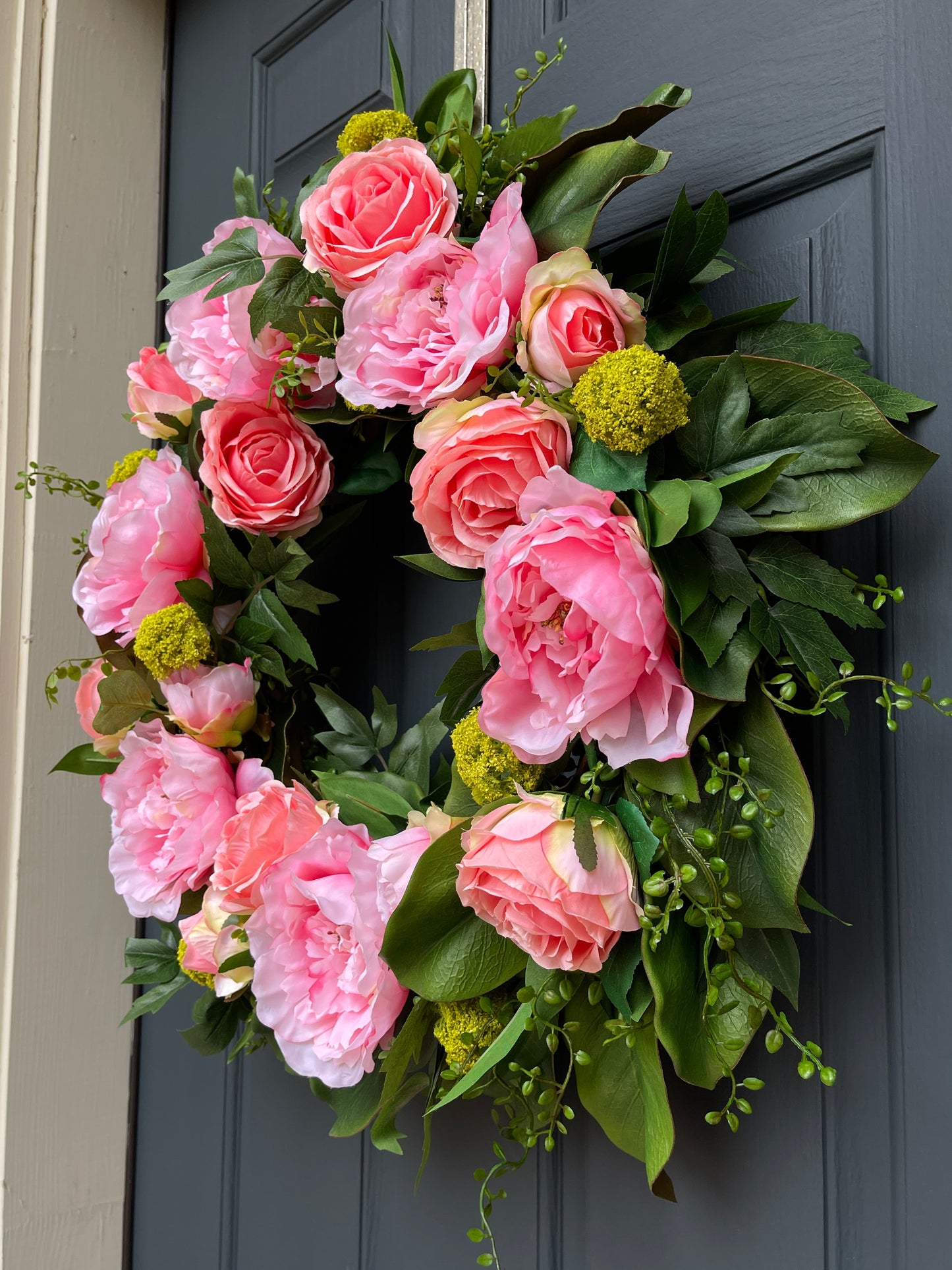 Rose, Peony, and Magnolia Leaf Wreath