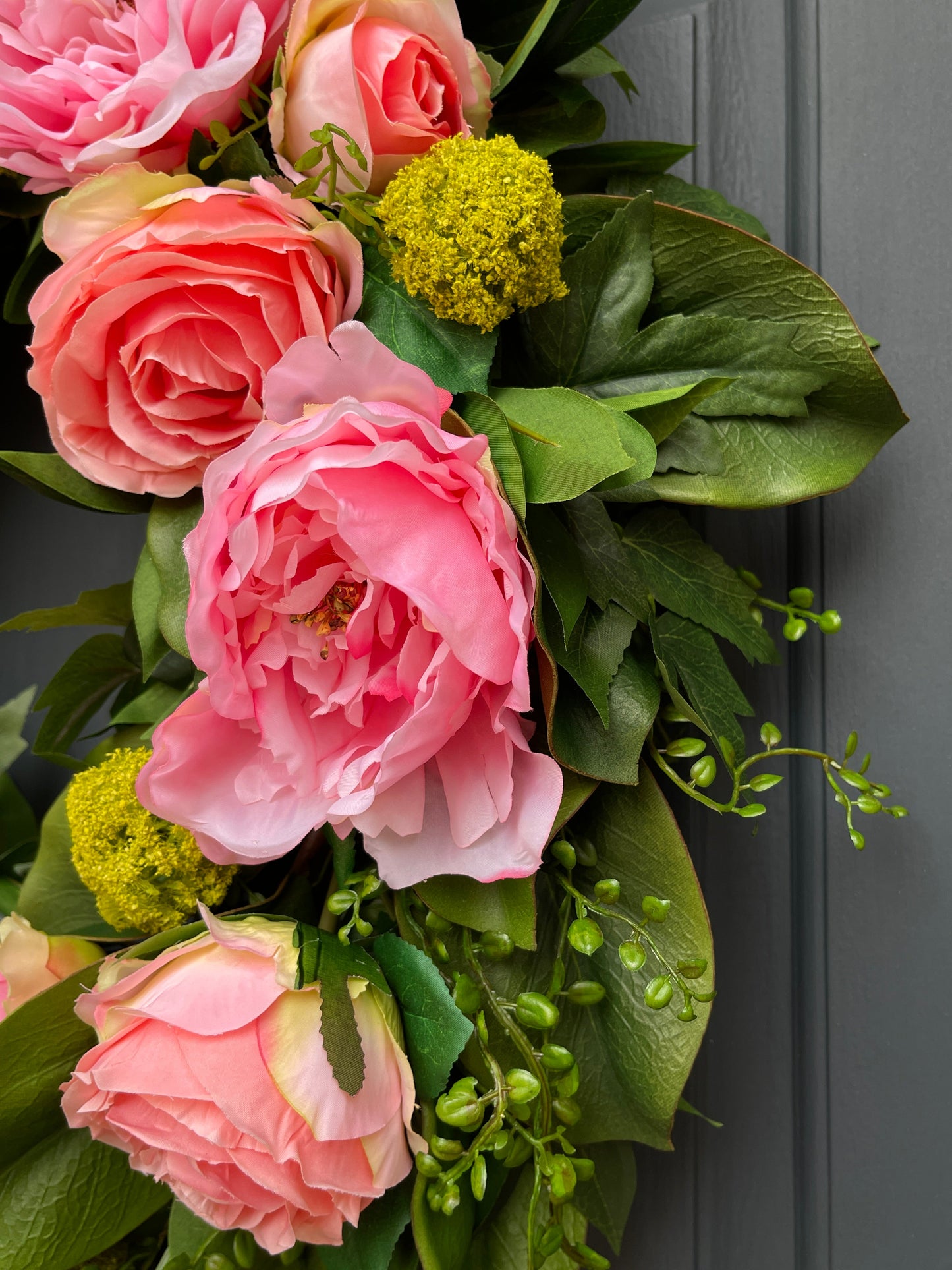 Rose, Peony, and Magnolia Leaf Wreath